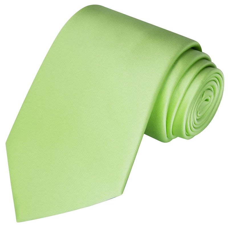 KissTies Mens Lime Green Tie Satin Meadow Necktie + Gift Box - Image 1